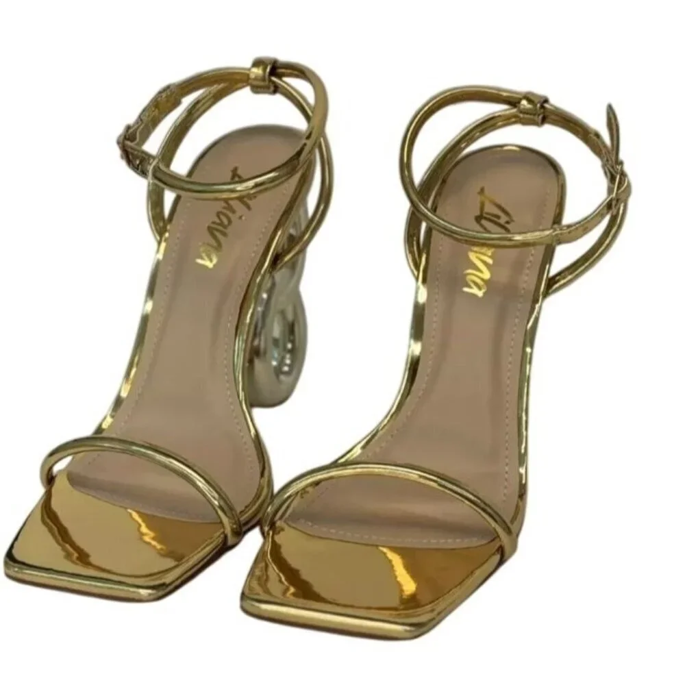 LILIANA / Duet-2 /Gold Metallic / Heeled Sandals / With Unique Number 8 / Heel